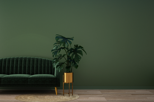 An interior design leveraging phthalo green walls and furniture 