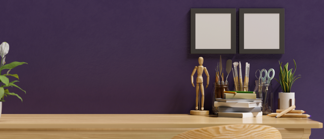 Midnight purple paint in a home office.