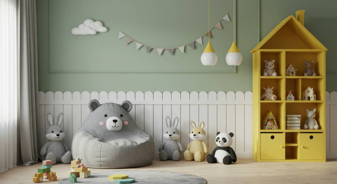A children's nursery with a calming sage green paint color for the walls near  Petoskey and Harbor Springs, Michigan